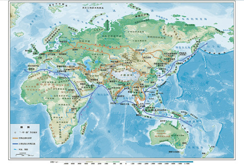 途经城市分布地势图,审图号:gs(2016)1763号 国家测绘地理信息局/监制